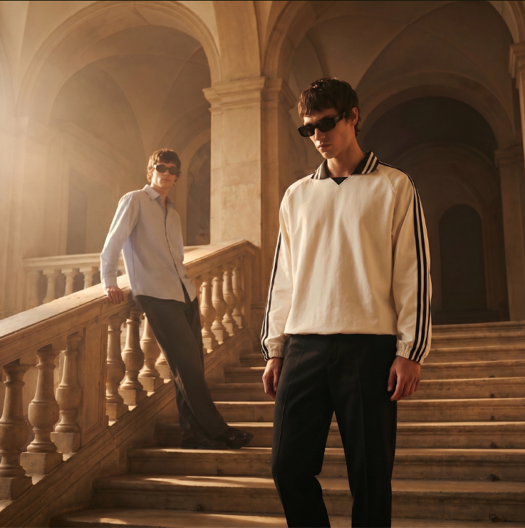 Contrast Striped Lapel Collar Sweatshirt