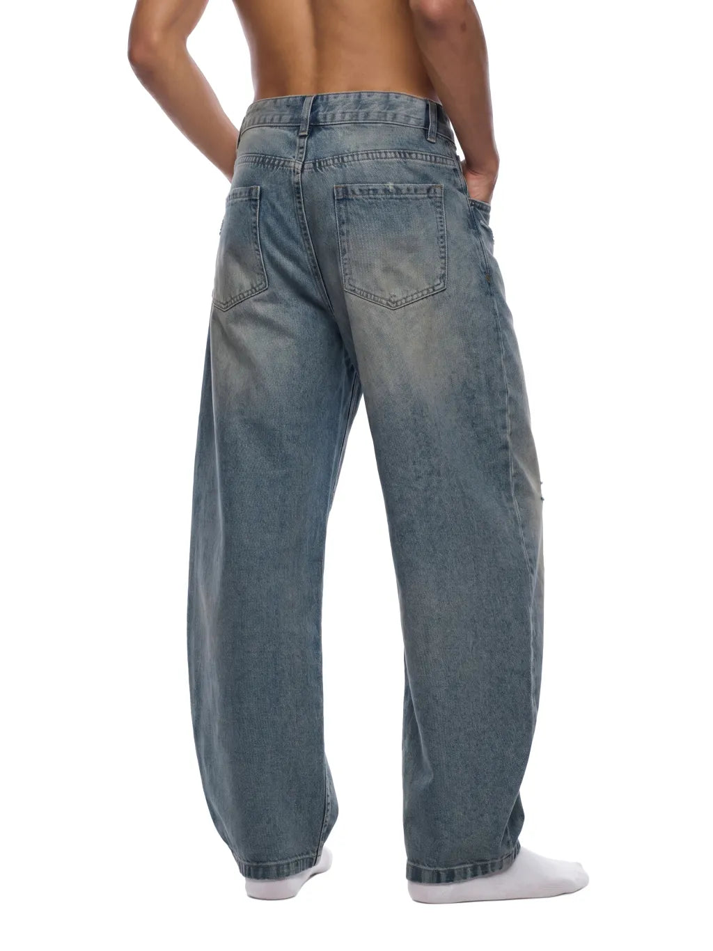Men's Distressed Barrel Leg Jeans