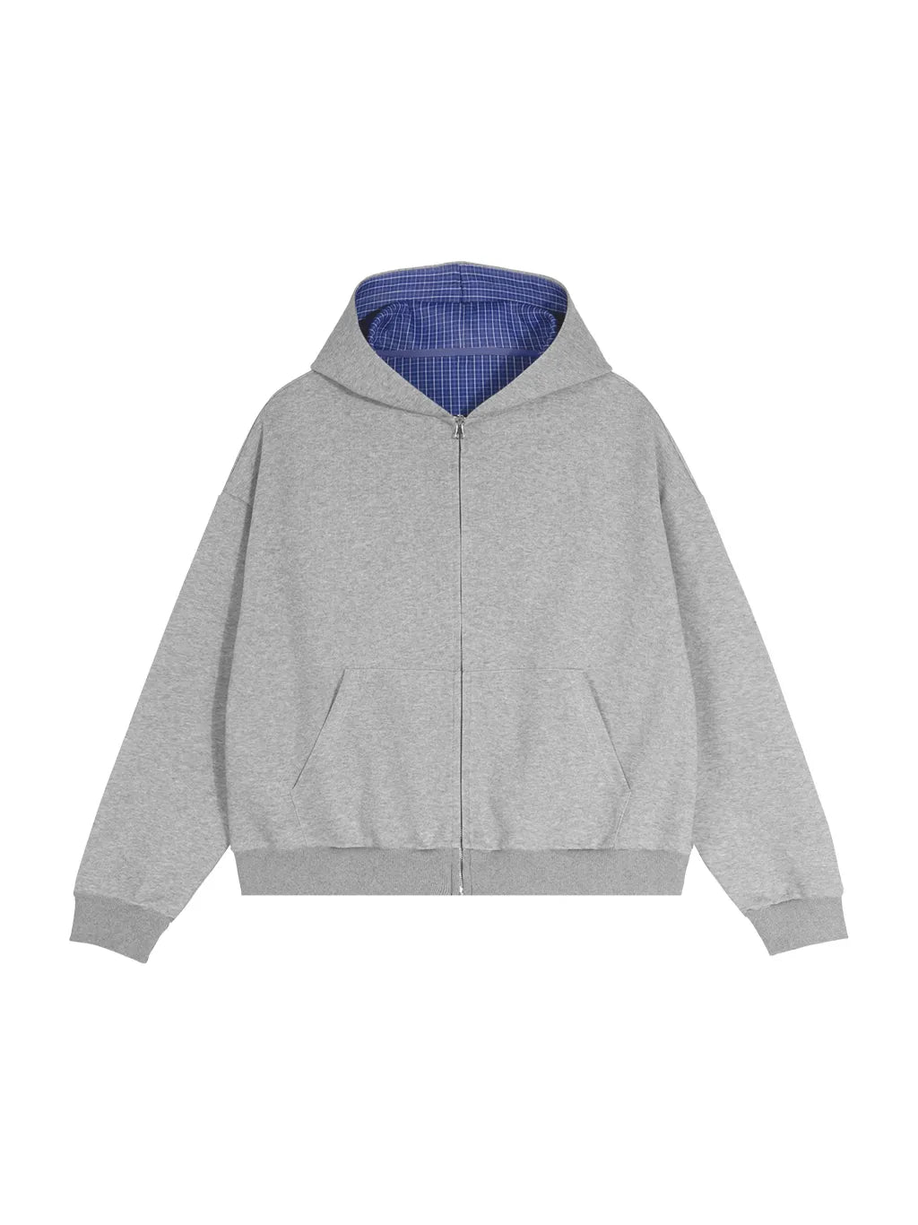 Contrast Plaid Boxy Zip Hoodie